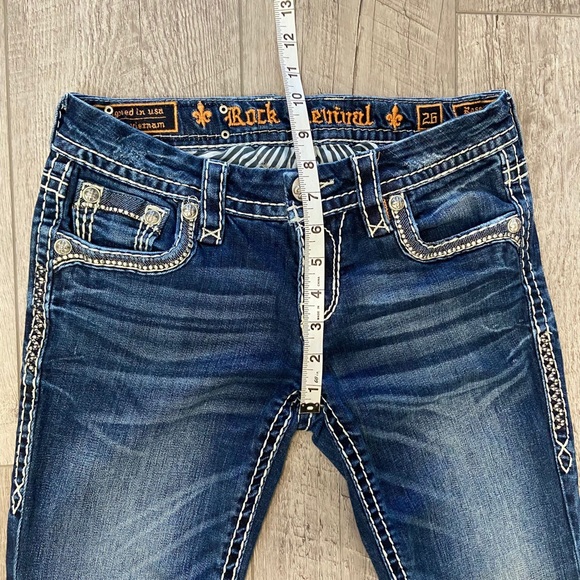 ROCK REVIVAL 26 ROSELIN BOOT CUT JEANS FLAP POCKETS CHUNKY STITCHING - Picture 9 of 12